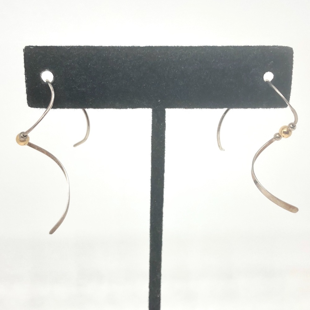 90s Sterling Free Form Swirl Beaded Wire Earrings